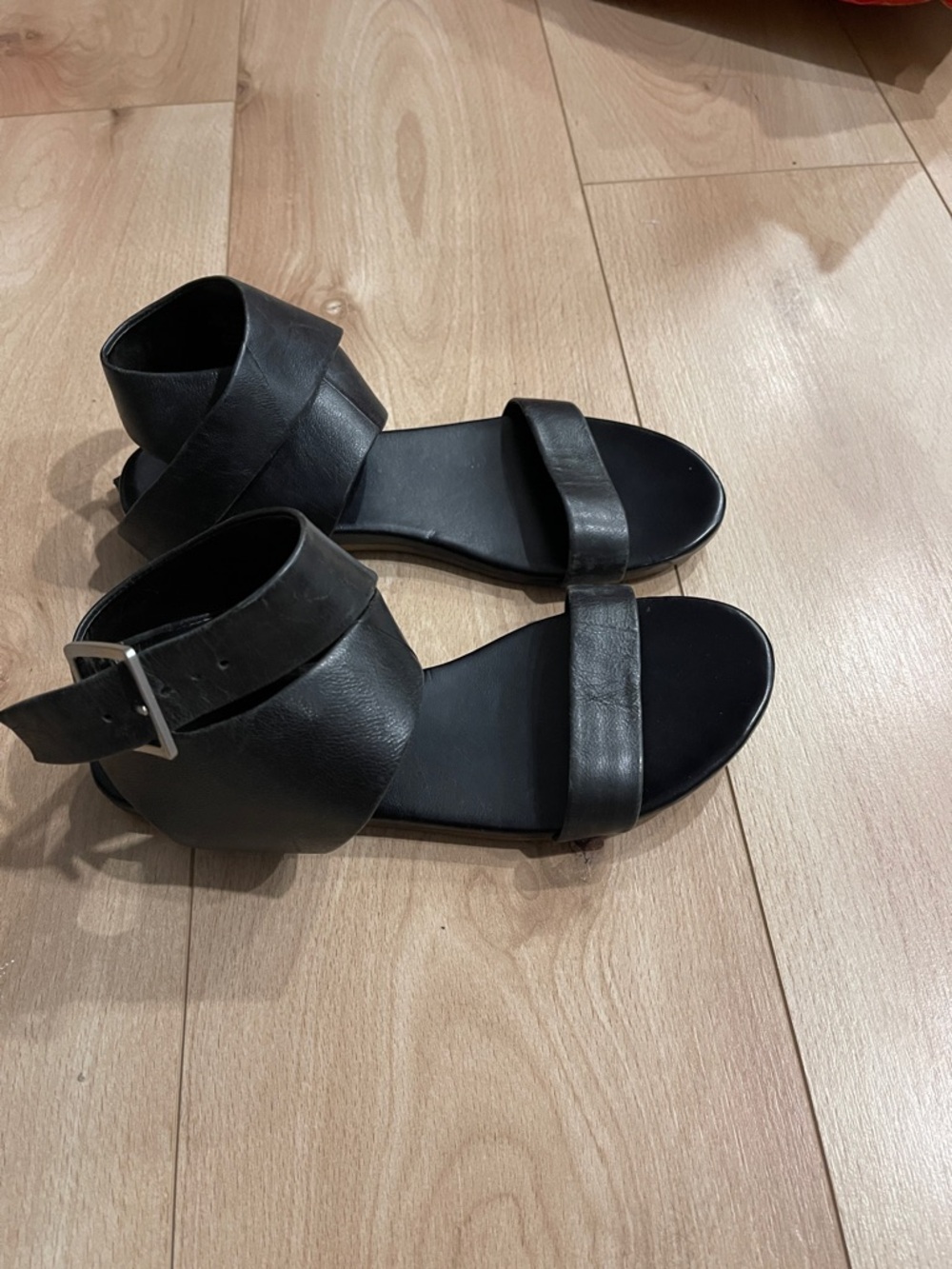 Franco Sarto Black Ankle-Strap Leather Sandals